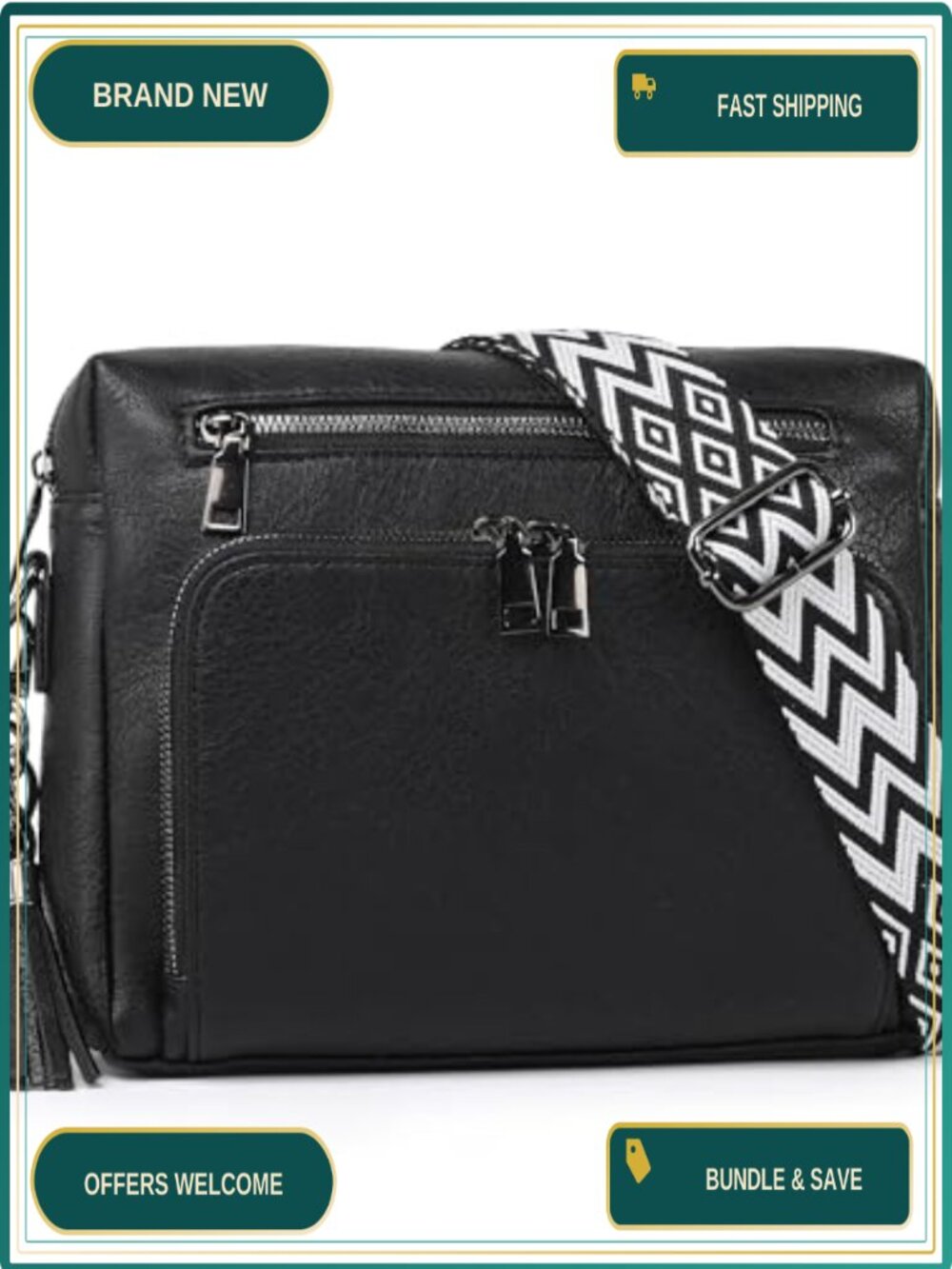 Vegan Leather Crossbody Bag RFID Wallet Shoulder Purse Detachable Strap